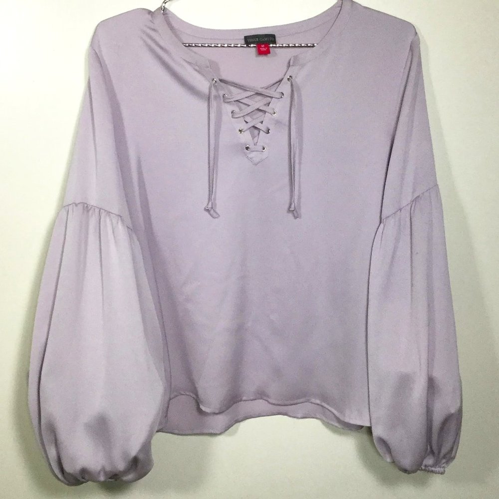 Vince Camuto Lace-up Satin Puff Sleeve Blouse Sz M